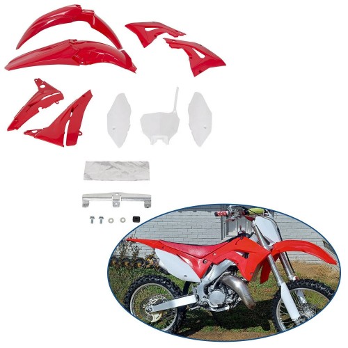 Plastic Kit Bodywork Fairing for 2002-2007 Honda CR125R CR250R-Red and Whitepicture4