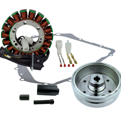 Kit Stator + Improved Magneto Flywheel + Regulator Rectifier + Crankcase Cover Gasket Compatible with Suzuki LTA 400 Eiger 2002-2007