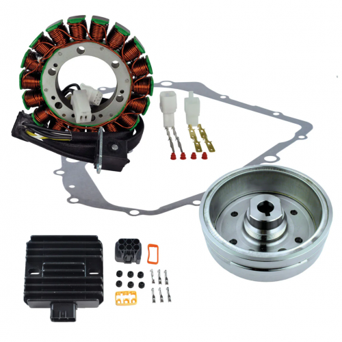 OULI Stator + Improved Magneto Flywheel + Regulator Rectifier + Crankcase Cover Compatible with Suzuki LTA 400 Eiger 2002-2007