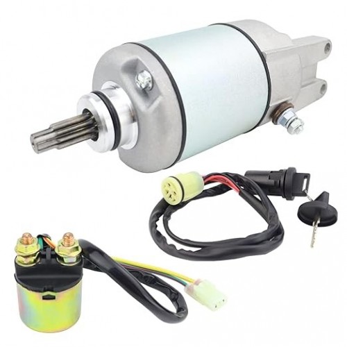 Starter Motor & Solenoid Relay & Ignition Switch for Honda FourTrax Foreman Rubicon TRX500FA 2001-2014, TRX500FGA 2004-2008, TRX500FPA 2009-2014, 31200-HN2-A01, 31200-HN2-003