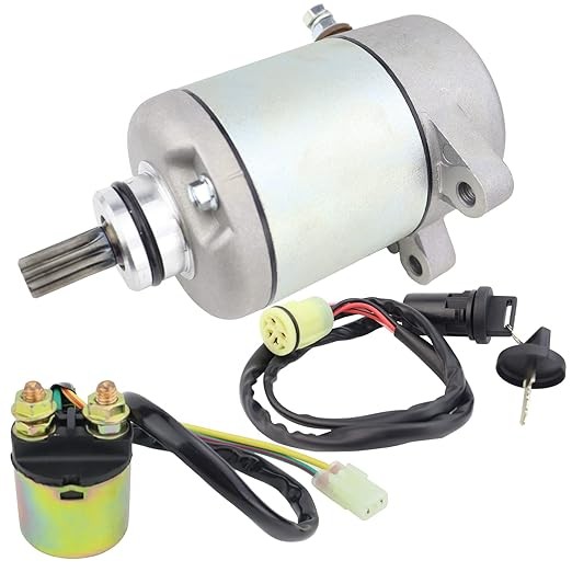 Starter Motor & Solenoid Relay & Ignition Switch Replacement for Honda 350 Fourtrax Rancher TRX350FE TRX350FM TRX350TE TRX350TM 2000-2006 31200-HN5-671, 31200-HN5-M01, 31200-HN5-A81, 18607picture1