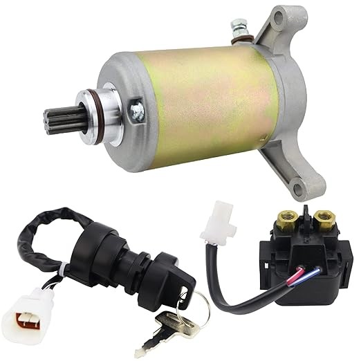Starter Motor & Solenoid Relay & Ignition Switch for Yamaha Kodiak 400 4x4 YFM400F 1996-1998, 1UY-81890-00-00, 1YW-81800-50, 1UV-81800-50, SMU0065
