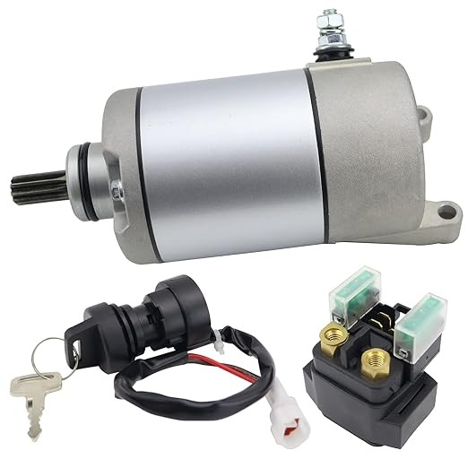Starter Motor & Relay & Ignition Switch for Yamaha YFM35 YFM350 Grizzly 350 2007-2014 Bruin 350 2004-2006 Wolverine 350 2006-2009, Replaces 3HE-81800-00-00 3HE-81890-00-00
