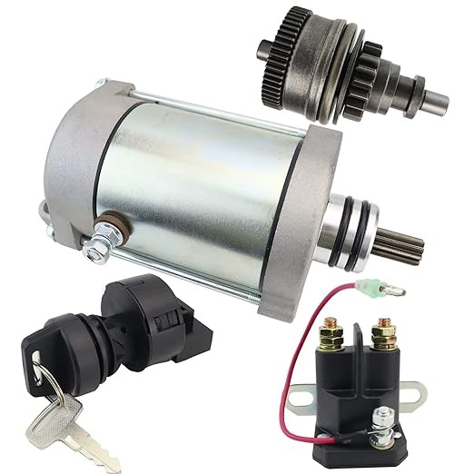 Starter Motor & Drive Bendix & Solenoid Relay & Ignition Switch for Polaris ATV Sportsman 600 700 2002-2004, 4010417, 4011584, 4012032, 4013268, SMU0271, 41054040
