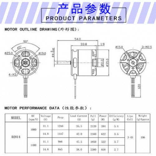 D2814 1400kv High-Power Brushless Motor for RC Model Aircraft Brushless Motor for Remote-Controlled Drones, Toy Aircraft, and Power Toolspicture3