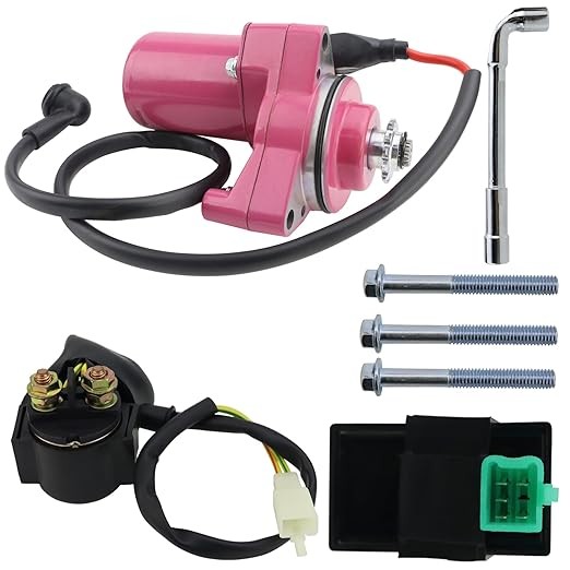 3 Bolt Starter Motor & Relay & CDI for 50cc 70 cc 90cc 100 cc 110cc 125 cc ATV Dirt Bikes Go Karts Chinese Pit Bike Quad 4 Wheelers Dune Buggy Sandrail SSR Roketa Taotao Jonway SunL, Pink