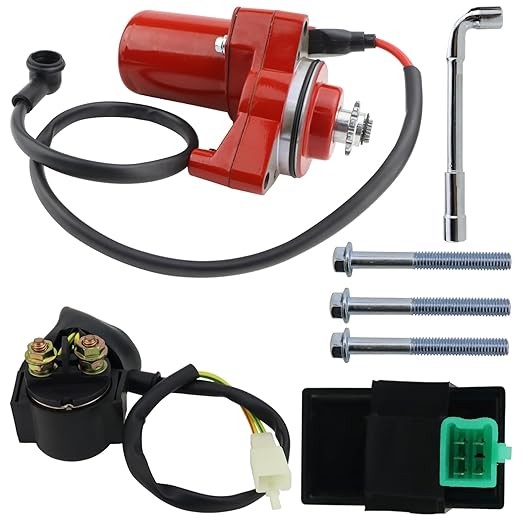 3 Bolt Starter Motor & Relay & CDI for 50cc 70 cc 90cc 100 cc 110cc 125 cc ATV Dirt Bikes Go Karts Chinese Pit Bike Quad 4 Wheelers Dune Buggy Sandrail SSR Roketa Taotao Jonway SunL, Red