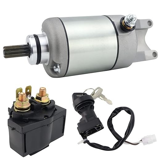 Starter Motor & Solenoid Relay & Ignition Switch for Kawasaki ATV Prairie 360 4X4 KVF360 2003-2008, Replace 21163-1328