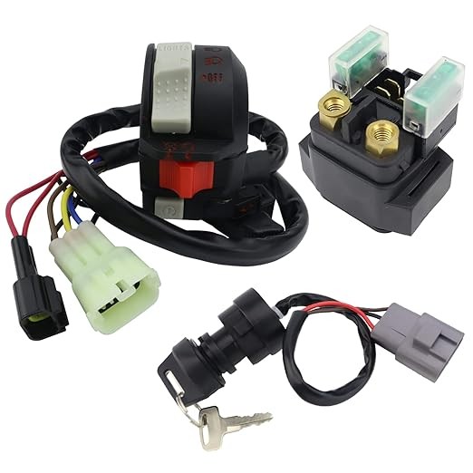 Left Handlebar Control Engine Start Run Off Headlight Switch & Solenoid Relay & Ignition Switch for Yamaha Grizzly 660 YFM660 2002-2003 Kodiak 400 YFM400 2002, 5LP-83973-01-00