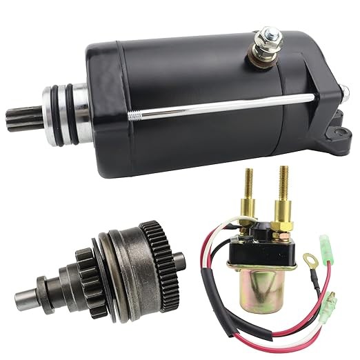 Starter with Bendix & Relay for Kawasaki JS650 650SX 1987-1991, JF650 X2 1988-1991, 21163-3702 21163-3709 21163-3712 21163-3714