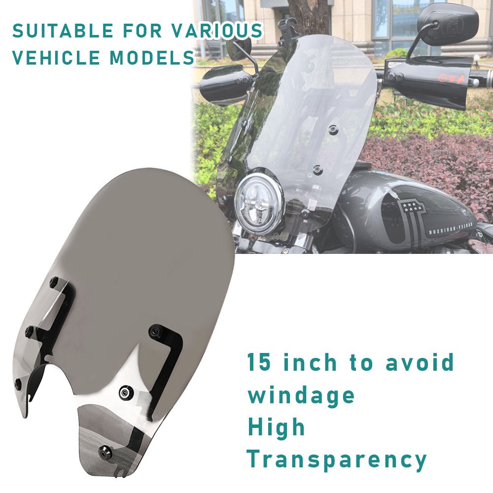 Motorcycle 15inch Smoke Windshield with 49mm Clamp Fit for Harley Softail Dyna Street Bob Softail