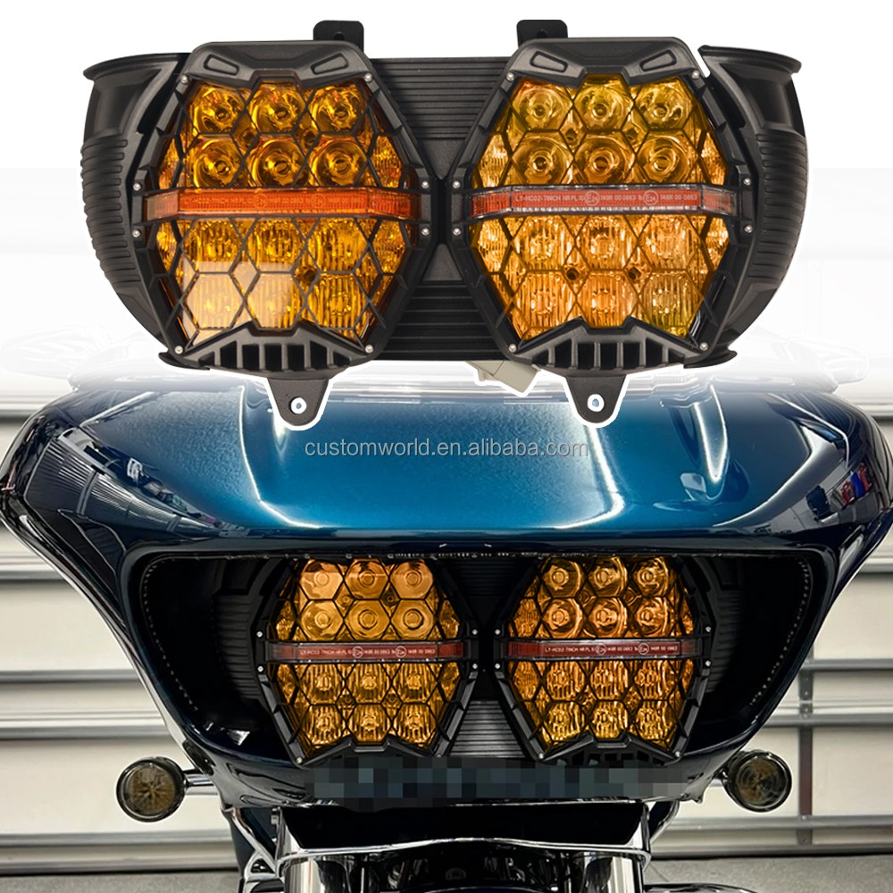 For Harley Motorcycle DOT ECE Dual Amber Performance Headlight High Low Beam Amber DRL Lamp