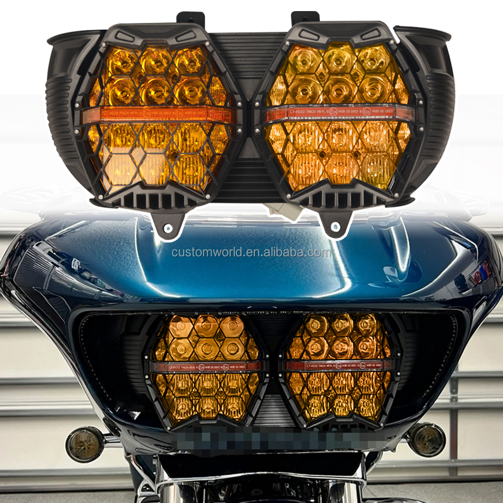 For Harley Touring Road Glide FLTR 2015-2023 Motorcycle DOT ECE Dual Amber Performance Headlight High Low Beam Amber DRL Lamp for Harley Touring Road Glide FLTR 2015-2023