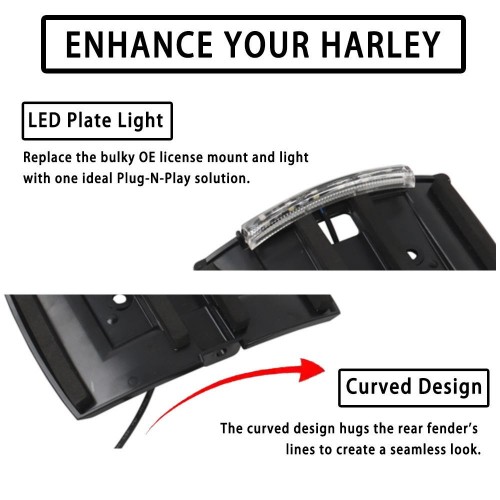 Fit for Harley Touring 2023 License Plate Curved Frame With LED Plate Light