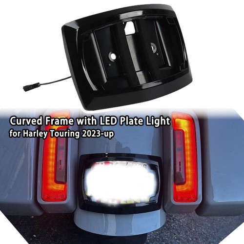 Aluminum Motorcycle License Plate Curved Frame Design with LED Plate Light Fit for Harley Touring 2023 2024 2025
