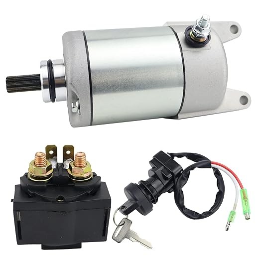 Starter Motor & Solenoid Relay & Ignition Switch for Kawasaki Bayou 400 KLF400 4X4 1993-1999 Prairie 400 KVF400 4X4 1997-1998 Prairie 400 KVF400 2X4 1998 21163-1208 410-54063 18702 SMU0055