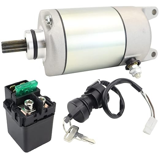 Starter Motor & Solenoid Relay & Ignition Switch for Kawasaki Prairie 650 700 KVF650 KVF700 2002-2006, Brute Force 650 4X4 KVF650 2005-2008, 21163-1320 21163-1321 SMU0280 410-54042