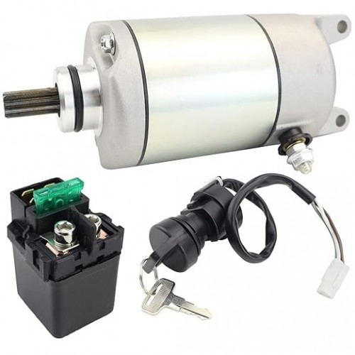 Starter Motor & Solenoid Relay & Ignition Switch for Kawasaki Prairie 650 700 KVF650 KVF700 2002-2006, Brute Force 650 4X4 KVF650 2005-2008, 21163-1320 21163-1321 SMU0280 410-54042