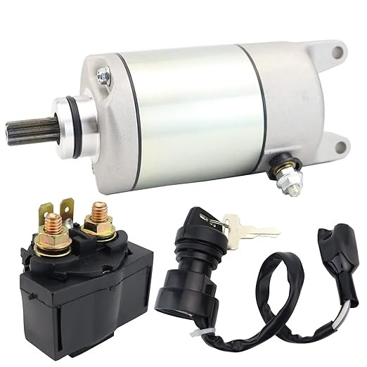 Starter Motor & Solenoid Relay & Ignition Switch for Kawasaki Brute Force 650 4X4i KVF650 2006-2008, Brute Force 750 4X4i KVF750 2005-2007, 21163-1320 21163-1321 SMU0280 410-54042