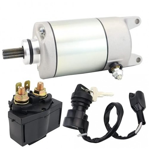 Starter Motor & Solenoid Relay & Ignition Switch for Kawasaki Brute Force 650 4X4i KVF650 2006-2008, Brute Force 750 4X4i KVF750 2005-2007, 21163-1320 21163-1321 SMU0280 410-54042
