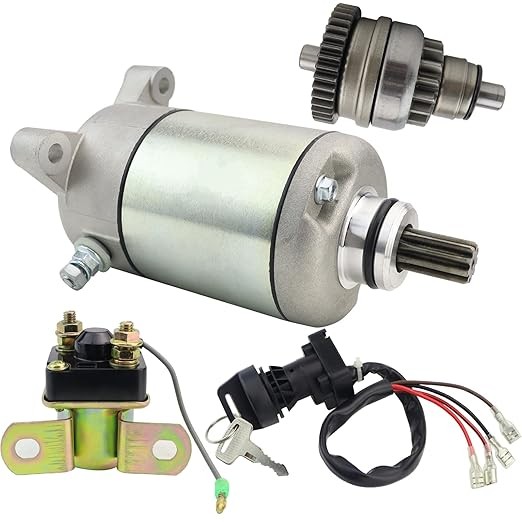 Starter Motor & Drive & Solenoid Relay & Ignition Switch for Polaris Sportsman 500 96-98, Sportsman 335 99-00, Magnum 425 95-96, Scrambler 500 97-98, 3090188 3084981 57-2688 SMU0061 41054020