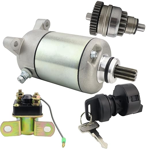 Starter Motor & Drive & Solenoid Relay & Ignition Switch for Polaris Sportsman Scrambler Big Boss Worker 500 2000-2001 Magnum Trail Boss 325 2000-2001 Sportsman 400 2001 3090188 3084981