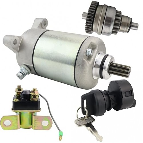 Starter Motor & Drive & Solenoid Relay & Ignition Switch for Polaris Sportsman Scrambler Big Boss Worker 500 2000-2001 Magnum Trail Boss 325 2000-2001 Sportsman 400 2001 3090188 3084981
