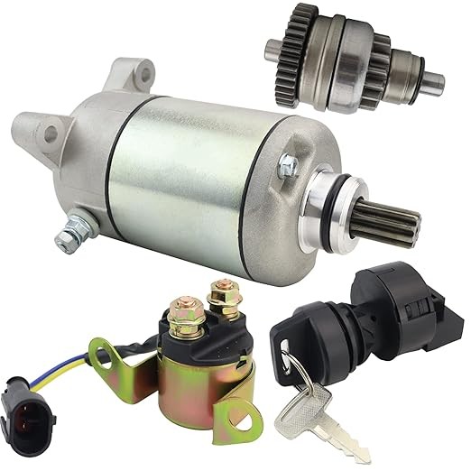 Starter Motor & Drive & Solenoid Relay & Ignition Switch for Polaris Sportsman 400 500 2006-2012, Hawkeye 400 2011-2012, Scrambler 500 2007-2012, Ranger 500 2006-2009, 3090188 3084981