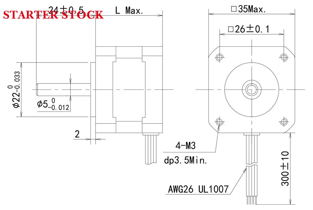 12v dc stepper motor Dimensions