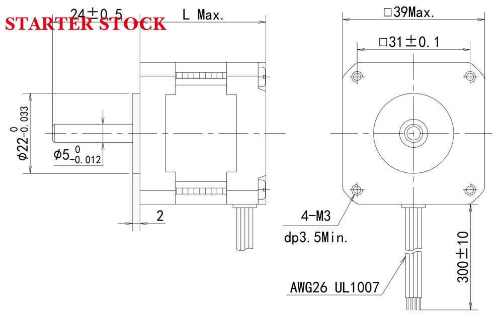 8mm stepper motor Dimensions