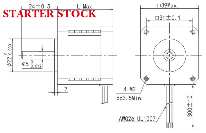 16HM 2 Phase Hybrid Stepping motor Dimensions
