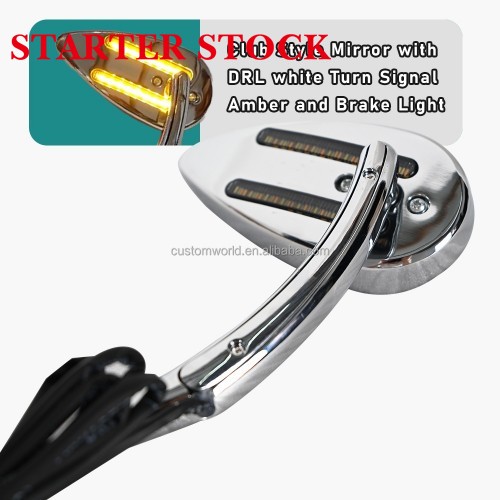 For Harley Davidson Club Style Mirror with DRL White Turn Signal Amber and Brake Light Universalpicture4