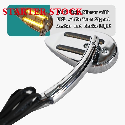 For Harley Club Style Plug and Play Mirror with DRL White Turn Signal Amber and Brake Light Universalpicture3