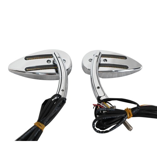 Run & Turn Signal Motorcycle Mirrors For Harley Club Style with DRL white Turn Signal Amber and Brake Light
