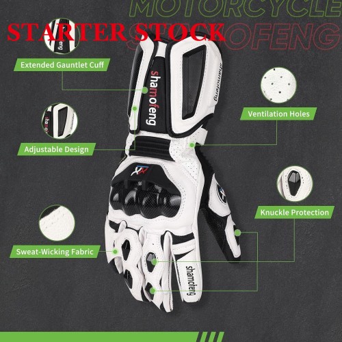 Unisex Leather Motorcycle Gauntlets Full Finger Knuckle Protection Touchscreen Compatible Motocross Sports Gloves for BMX MX ATV MTB Riding, Road Racing, Cycling, Climbingpicture3