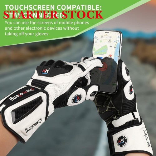 Unisex Leather Motorcycle Gauntlets Full Finger Knuckle Protection Touchscreen Compatible Motocross Sports Gloves for BMX MX ATV MTB Riding, Road Racing, Cycling, Climbingpicture6