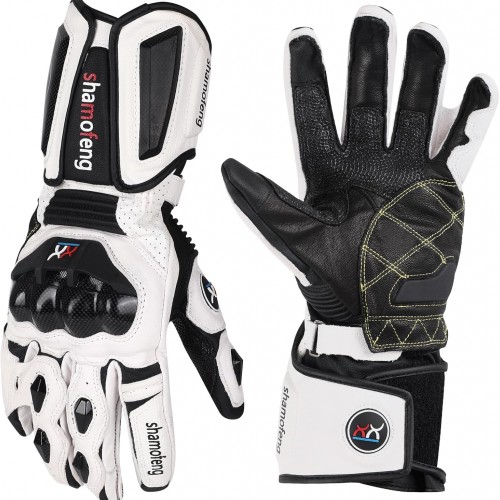 Unisex Leather Motorcycle Gauntlets Full Finger Knuckle Protection Touchscreen Compatible Motocross Sports Gloves for BMX MX ATV MTB Riding, Road Racing, Cycling, Climbing