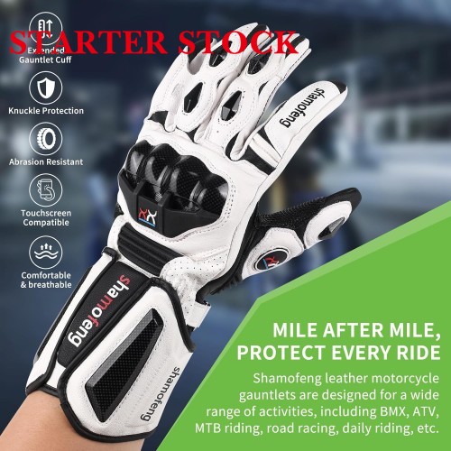Unisex Leather Motorcycle Gauntlets Full Finger Knuckle Protection Touchscreen Compatible Motocross Sports Gloves for BMX MX ATV MTB Riding, Road Racing, Cycling, Climbingpicture2