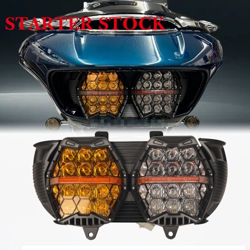 For Harley Touring Road Glide FLTR 2015-2023 Yellow-Clear LED Performance Headlight High Low Beam Amber DRL Lamppicture2