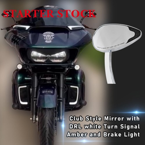 For Harley Davidson Club Style Mirror with DRL White Turn Signal Amber and Brake Light Universalpicture4