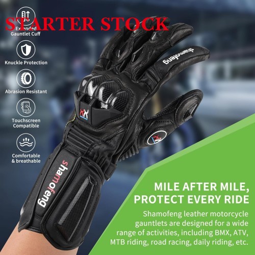 Unisex Leather Motorcycle Gauntlets Full Finger Knuckle Protection Touchscreen Compatible Motocross Sports Gloves for BMX MX ATV MTB Riding, Road Racing, Cycling, Climbingpicture8