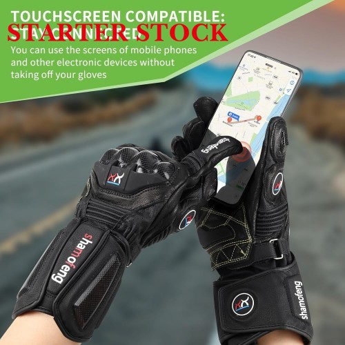 Unisex Leather Motorcycle Gauntlets Full Finger Knuckle Protection Touchscreen Compatible Motocross Sports Gloves for BMX MX ATV MTB Riding, Road Racing, Cycling, Climbingpicture9