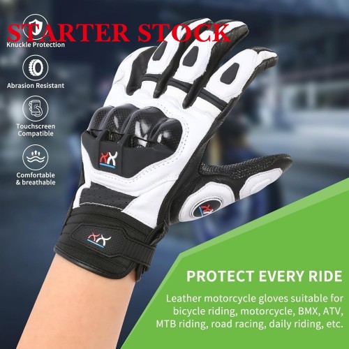 Unisex Leather Motorcycle Gauntlets Full Finger Knuckle Protection Touchscreen Compatible Motocross Sports Gloves for BMX MX ATV MTB Riding, Road Racing, Cycling, Climbingpicture2