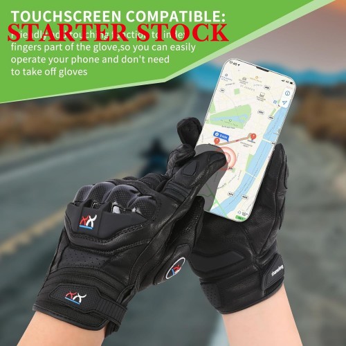 Unisex Leather Motorcycle Gauntlets Full Finger Knuckle Protection Touchscreen Compatible Motocross Sports Gloves for BMX MX ATV MTB Riding, Road Racing, Cycling, Climbingpicture9