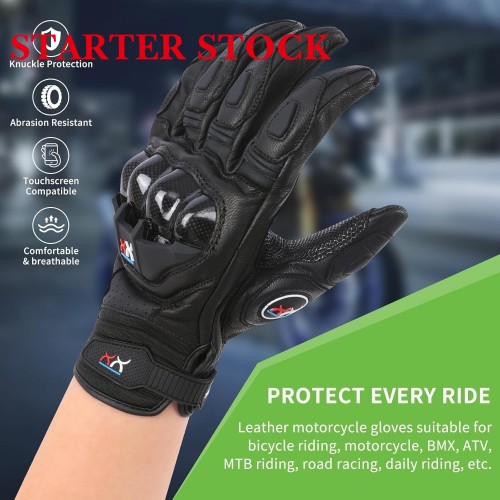 Unisex Leather Motorcycle Gauntlets Full Finger Knuckle Protection Touchscreen Compatible Motocross Sports Gloves for BMX MX ATV MTB Riding, Road Racing, Cycling, Climbingpicture8