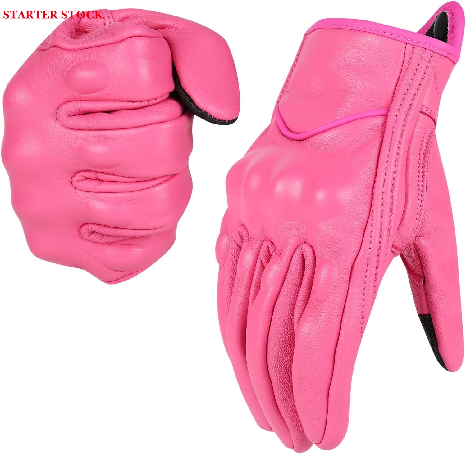 Women Pink Genuine Leather Motorcycle Gloves Full Finger Knuckle Protection Touchscreen Compatible for BMX ATV MTB Riding, Road Racing, Cycling, Climbing, Motocross