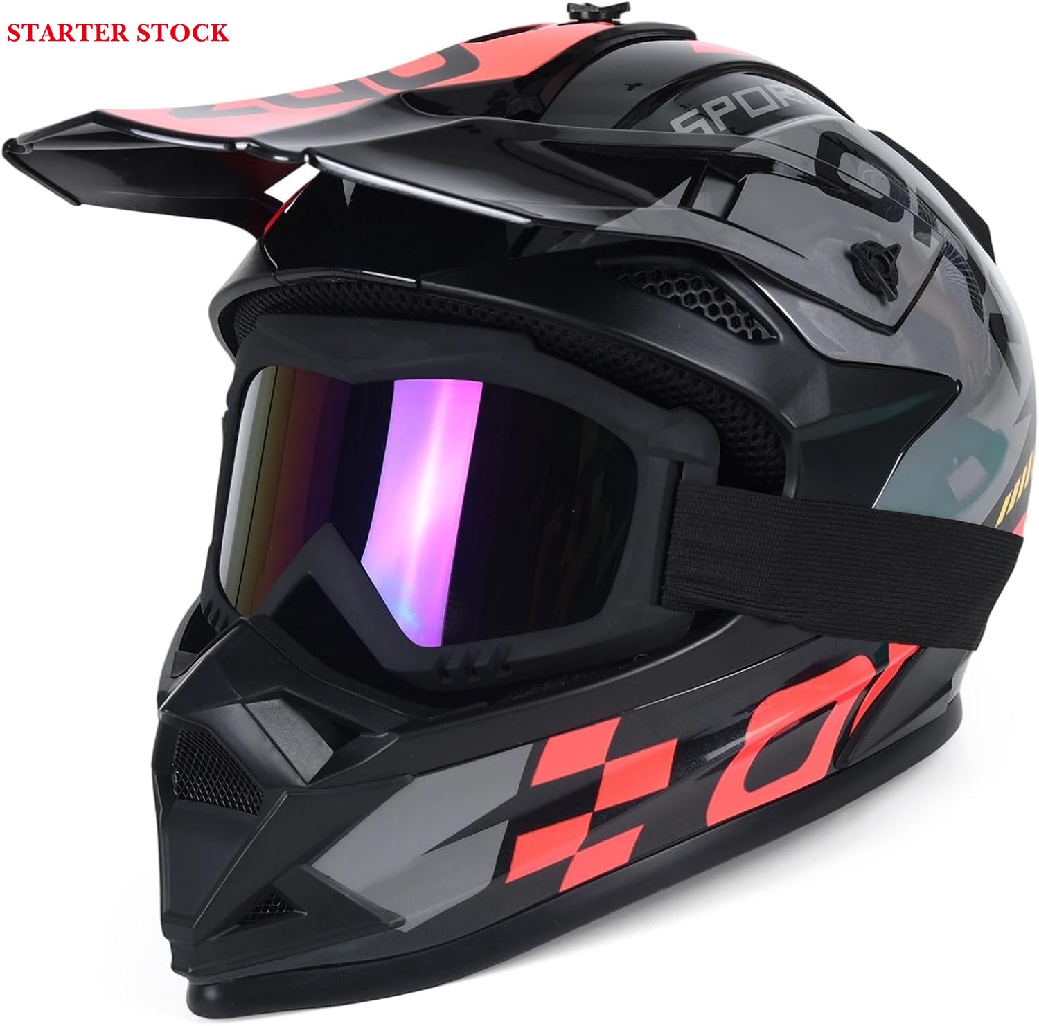Adult Dirt Bike Helmet Motorcycle Racing Street Bike Off-Road Mountain Bike BMX MX ATV Helmet with Cycling Glasses and Visor for Unisex-Adult