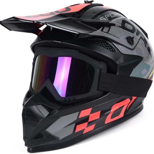 Adult Dirt Bike Helmet Motorcycle Racing Street Bike Off-Road Mountain Bike BMX MX ATV Helmet with Cycling Glasses and Visor for Unisex-Adult