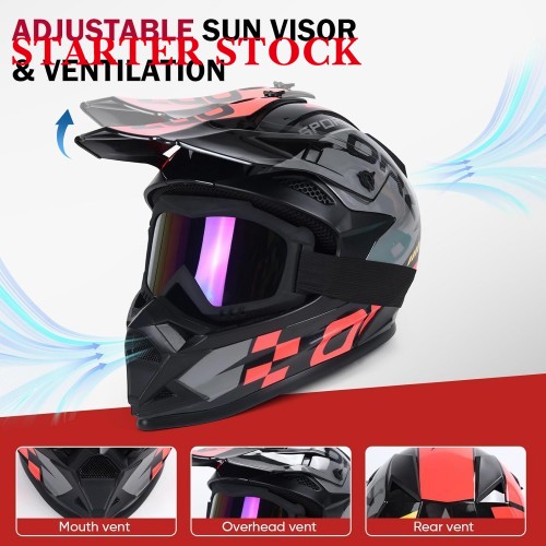 Adult Dirt Bike Helmet Motorcycle Racing Street Bike Off-Road Mountain Bike BMX MX ATV Helmet with Cycling Glasses and Visor for Unisex-Adultpicture3