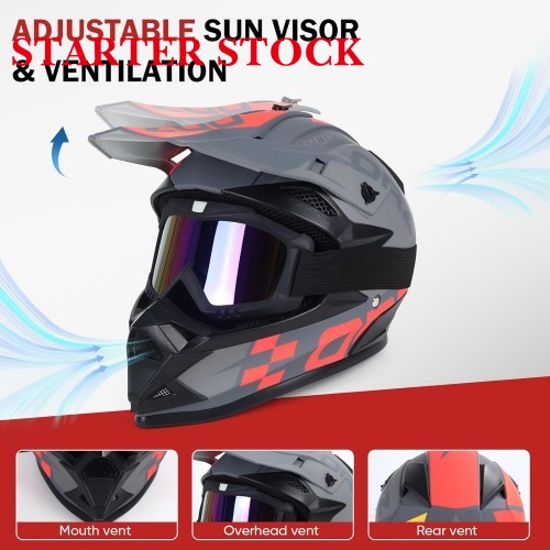 Adult Dirt Bike Helmet Motorcycle Racing Street Bike Off-Road Mountain Bike BMX MX ATV Helmet with Cycling Glasses and Visor for Unisex-Adultpicture8